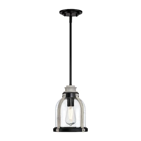 Westinghouse Pendant 60W Mini Cindy, Matte Black, Antique Ash Accents Clear Seeded Glass 6129700